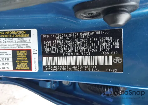 2017 Toyota Camry Se z USA, uszkodzony, nr VIN 4T1BF1FK9HU759736